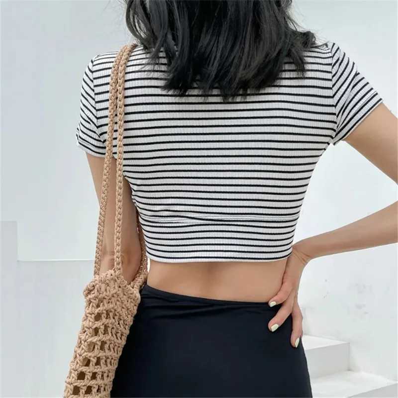 Sexy High Waist Bikini Women Striped Black Swimsuit Short Sve Bathing Suit Push Up Biquini Crop Top Swimwear Tummy ControlXJ250120
