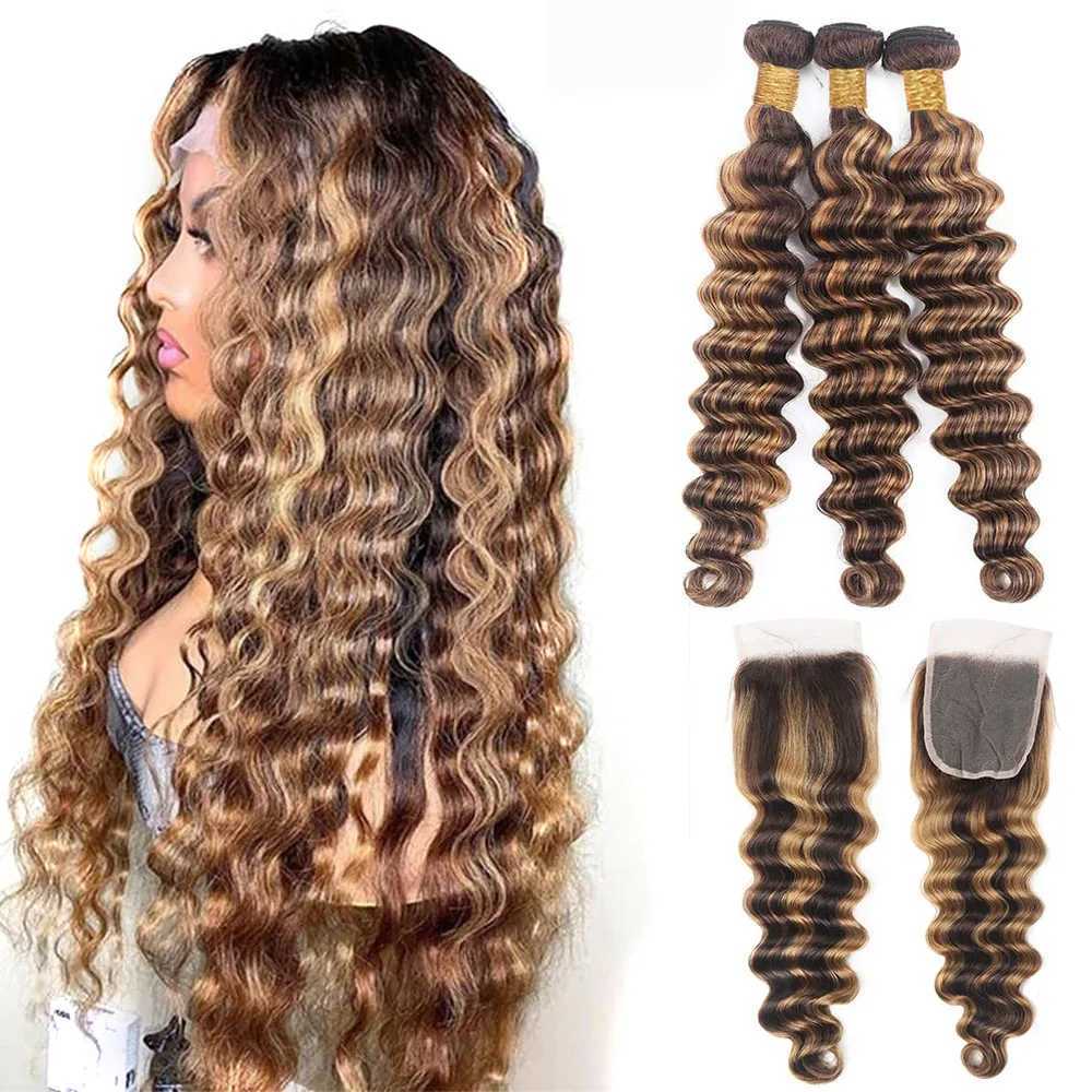 Highlight Loose Deep Wave Bundles with Clo Brown Human Hair Bundles with Clo Ombre Honey Blonde Bundles with CloXJ250120