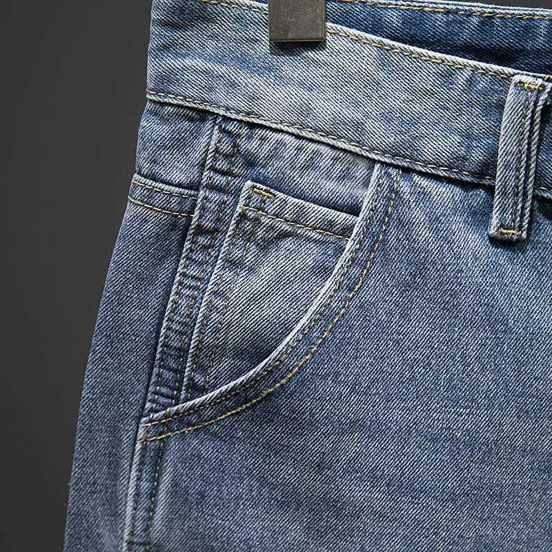 2024 summer denim shorts ultra-thin straight blue streetwear mens shorts knee length pants casual side striped denim Hombre X250203