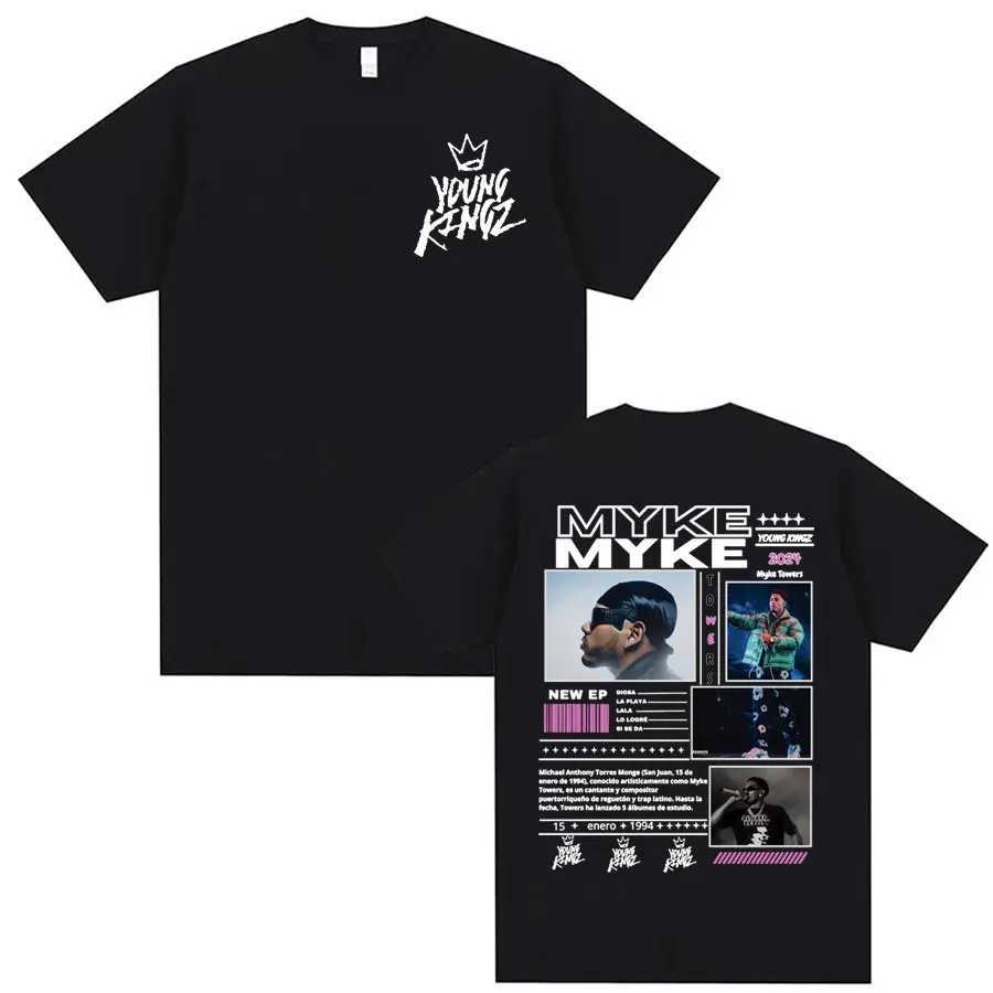 Rapper Myke Towers Young Kingz Album Graphics T Shirts Men Women Fashion Vintage Hip Hop T-shirt Casual Cotton Oversized T Shirt X250203