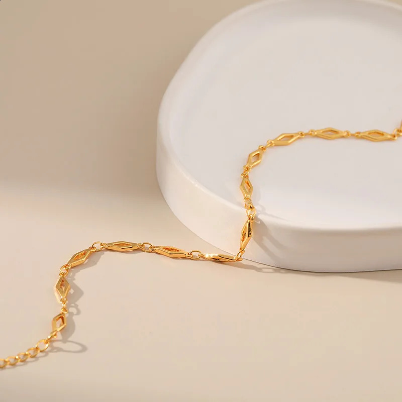 Rhombus Thin Chain Foot Jewelry Accessories Simple 18K Gold Plated High Quality Copper Metal Women Anklets With 250114