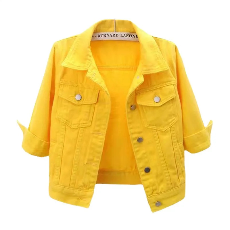 Spring Summer Women Denim Jacket Tops Pink Color Solid Short Multicolor Feminino Three Quarter Sleeve Jean Jacket Size S-5XL 250121