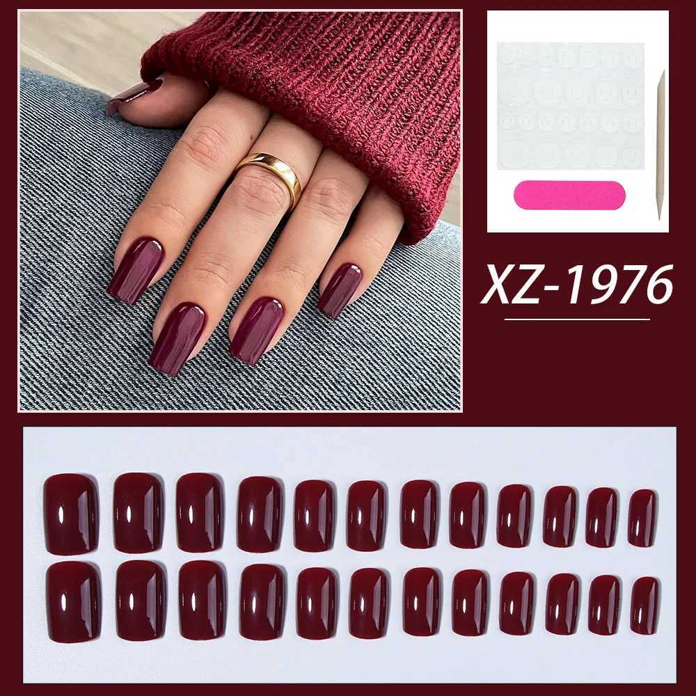 24pcs/pack burgundy square nails press on nails beautiful nails artificial fake nails y2k girls red nails for women girlsW250120