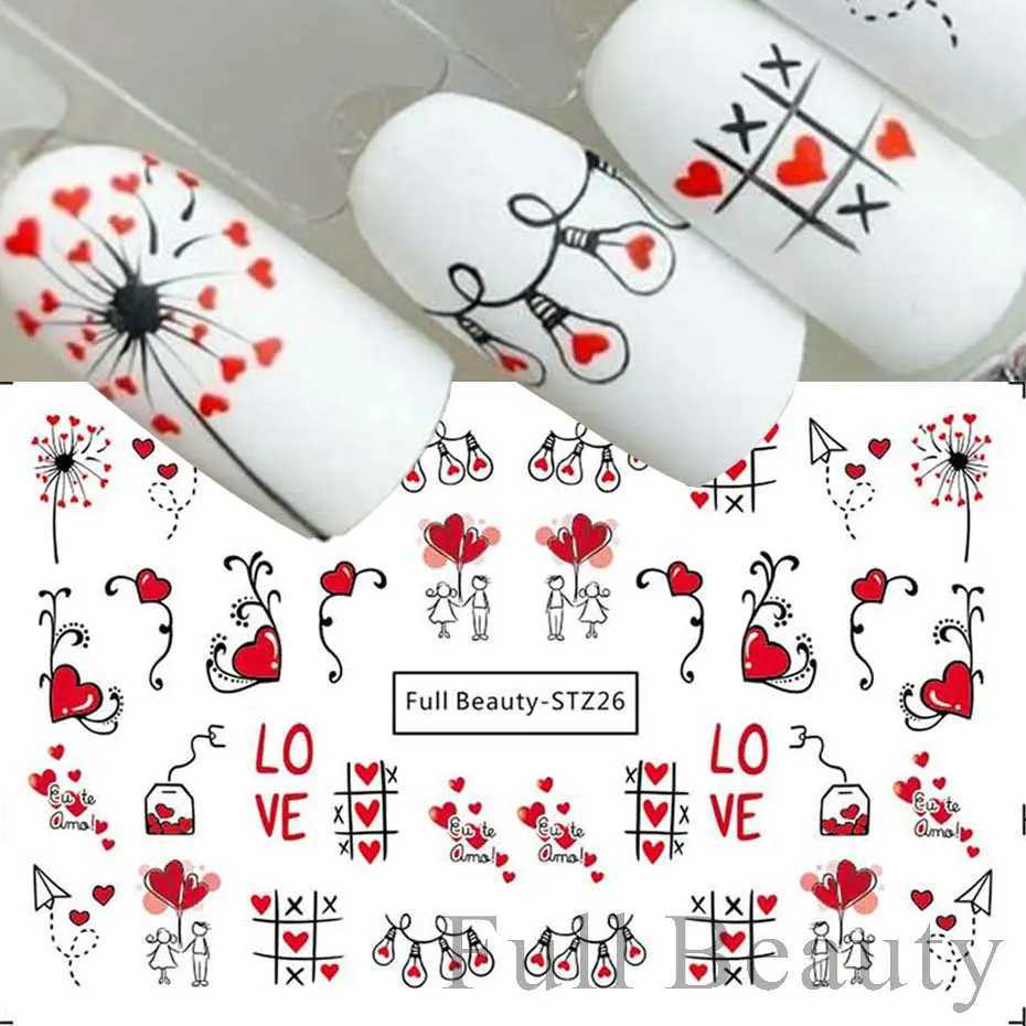 Love Heart Valentine Nail Art Sticker Cartoon Cute Couple Lover Water Transfer Nail Sliders Decal DIY Manicure Decoration NFFBXJ250120