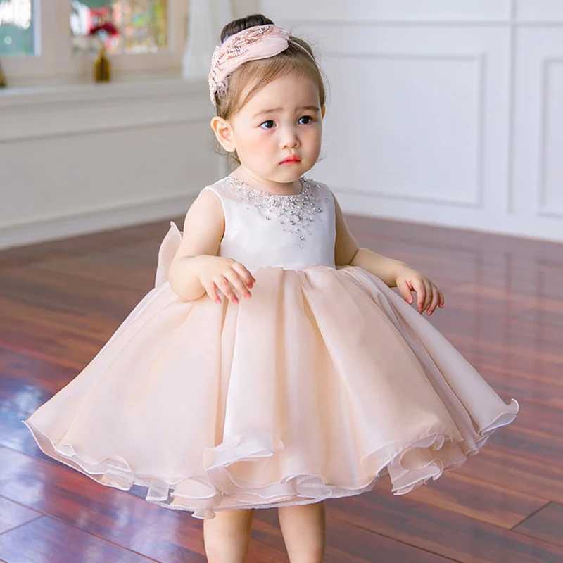 Newborn Baptism Dress Baby Girl First Birthday Party Wear Beads Tulle Toddler Girl Christening Gown Wedding Princess Dresses X250203