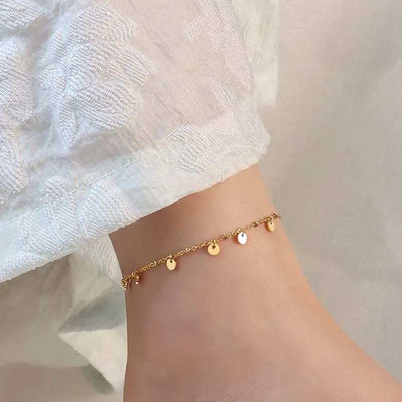 18K Gold Plated Stainl Steel Round Charm Adjustable Anklets for Women Waterproof Beach Foot Bracelet Jewelry GiftXJ250121