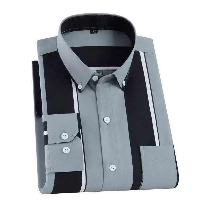 Men Printed Shirt Spring and Autumn Long-sleeved Pocket Stripes Shirt Slim Man Fashion Korean All Matching Casual UndershirtXJ250121