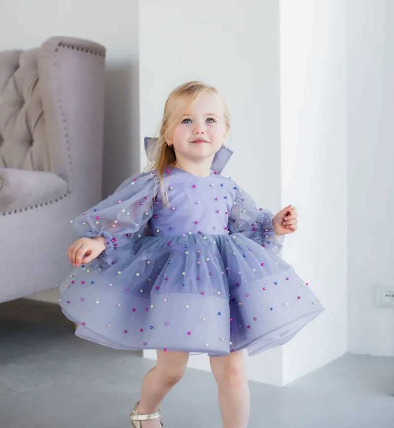 New Tailored Flower Girl Dress Puffy Sleeves with Big Bow Tiered Baby Girl Dress Toddler Tutu Outfit Christening Dress X250203