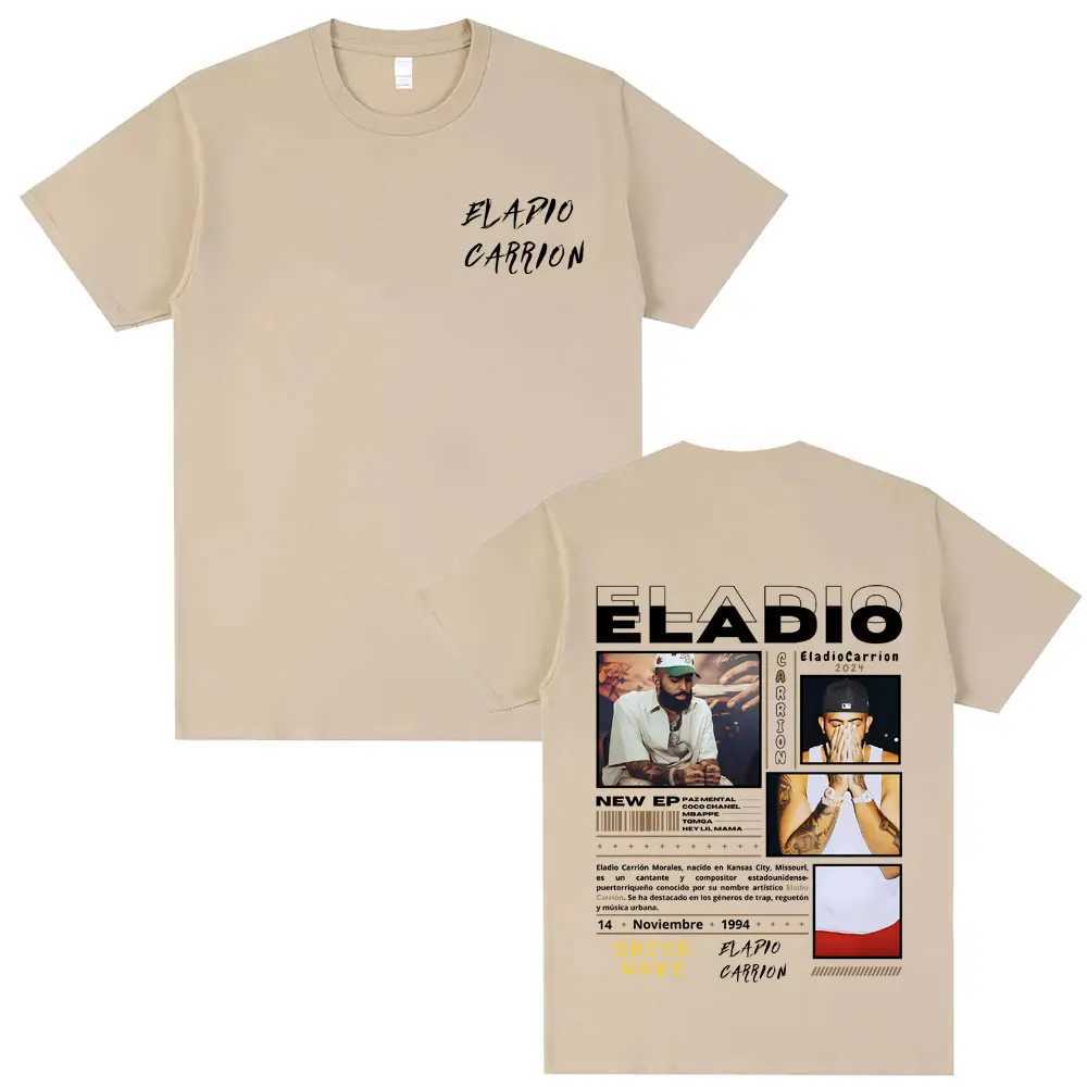 Rapper Eladio Carrion Double Sided Print T-shirt Men Women Fashion Oversized Streetwear Male Vintage Casual Pure Cotton T Shirts X250203