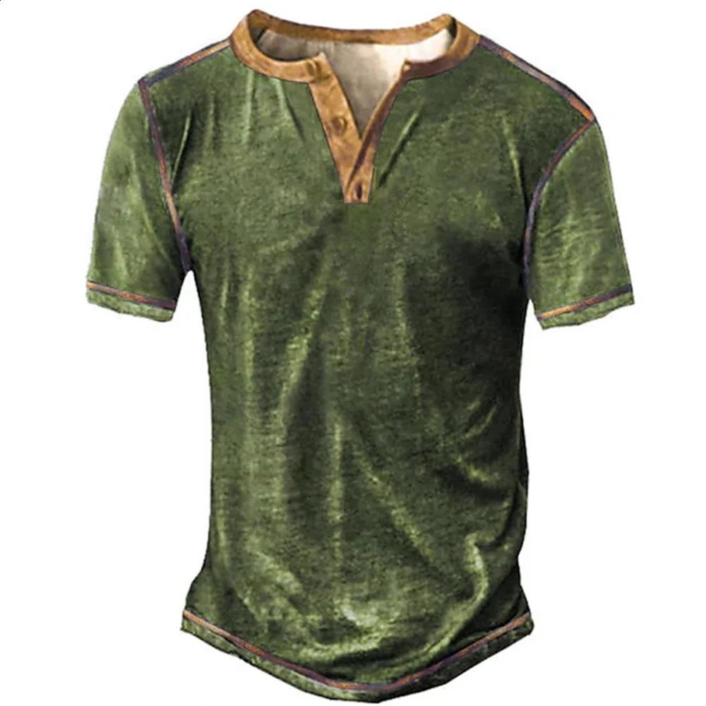 2023 Mens Shirts Henley Plain Shirt Vneck Printed Top Vintage Cotton Oversized T Men Harajuku Clothes Streetwear Homme 250120