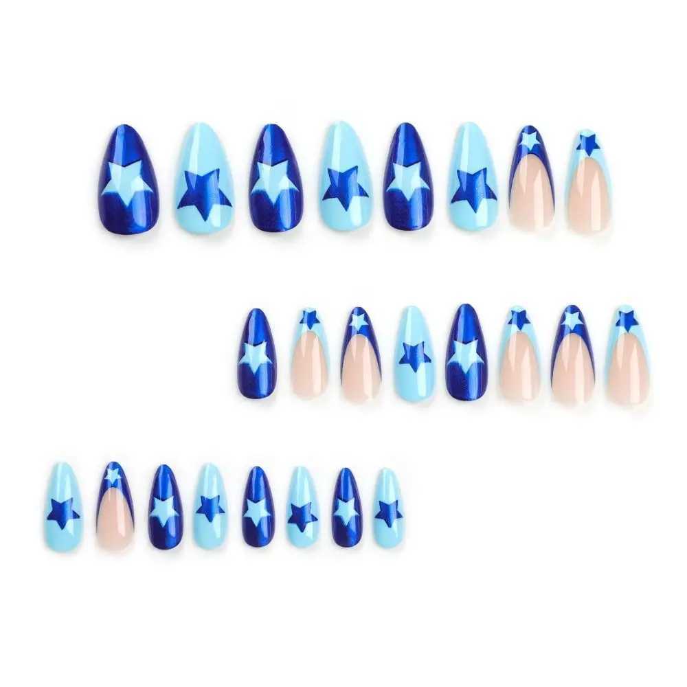 24pcs On Almond False Nails French Leopard Star Press on Nails Fake Nails DIY Manicure Detachable Nail TipsW250120