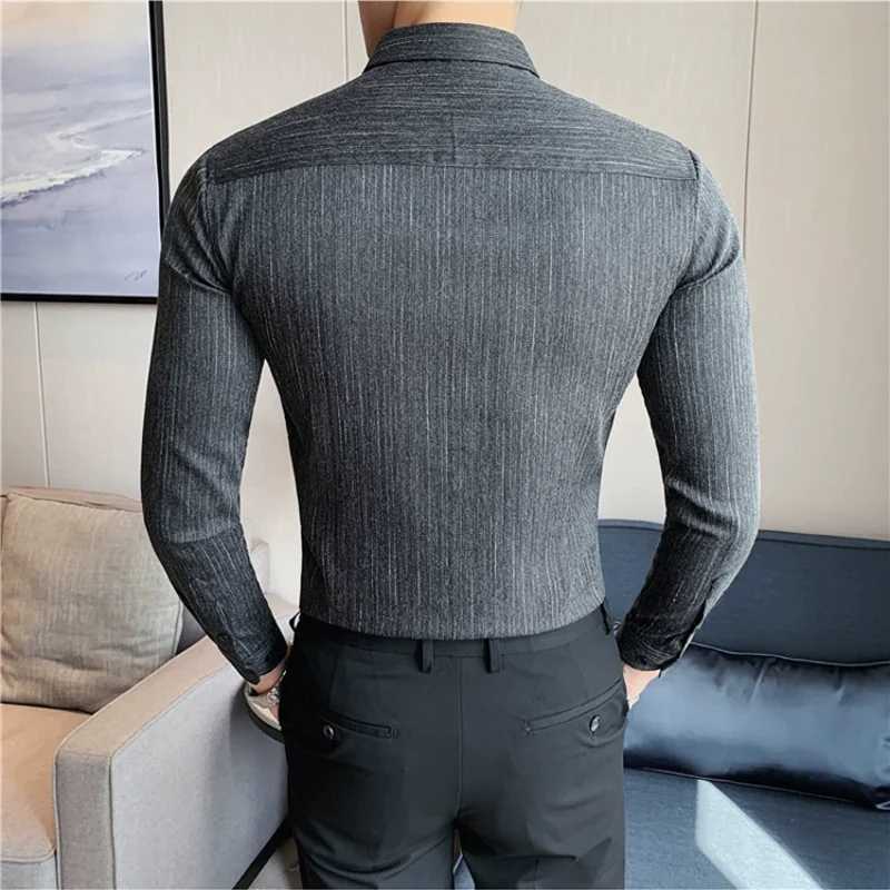 Retro Striped Shirt for Men 2023 Autumn New Slim Fit Business Formal Wear Dress Shirts Streetwear Social Party Clothing 4XL-MXJ250121