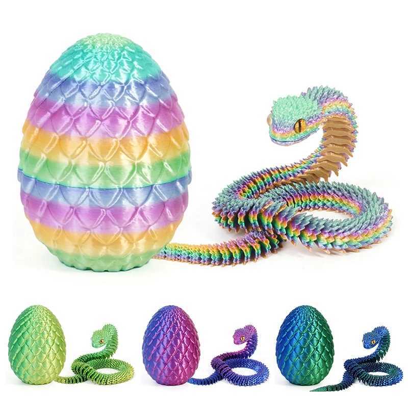 30cm 3D Printed Viper Crystal Dragon Egg Fidget Animals Figures Rotatable Articulated Snake Toy New Year Kids Gift Free shipping