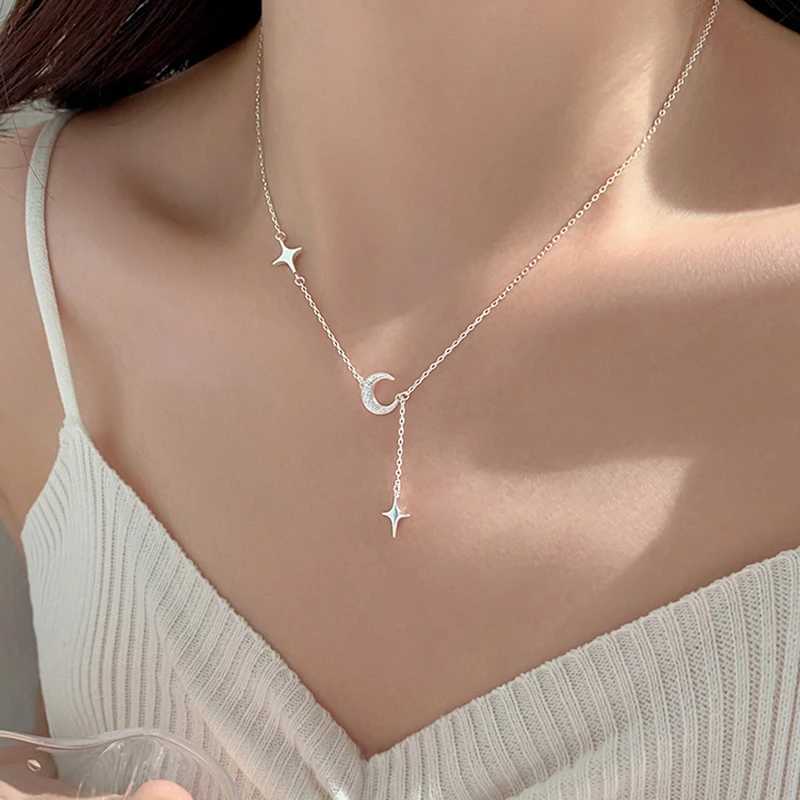 New 925 Sterling Silver Moon Star She Necklace For Women Pendent Clavicle Chain Wedding Party Jewelry AccoriesXJ250114