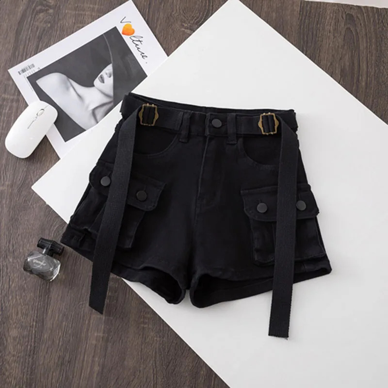 Retro Army Green Work Clothes Cowboy Shorts Summer Cool Girl Fashion Belt Pocket High Waist Dance Short Skirt 250118