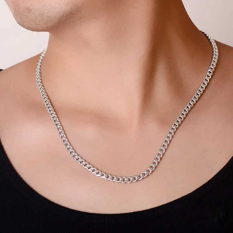 Buyee 925 Sterling Silver Male Big Necklace Chain Light Smooth Wide Chain Necklace for Man Boy Excellent Jewelry ChainXJ250114