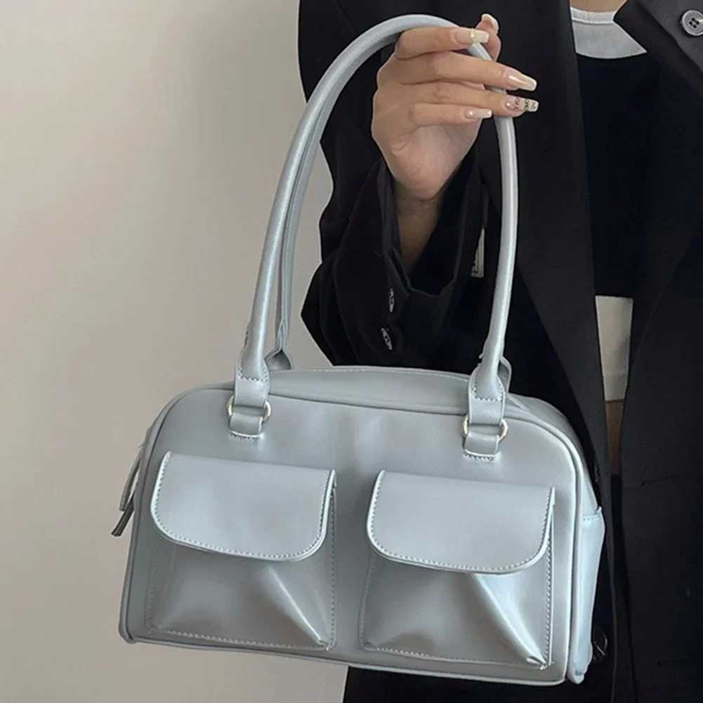 Womens Zipper Shoulder Bag Fi Top Handle Bag Casual PU Leather Tote Handbag Multi Pocket Underarm Bag Vintage Shopping BagXJ250121