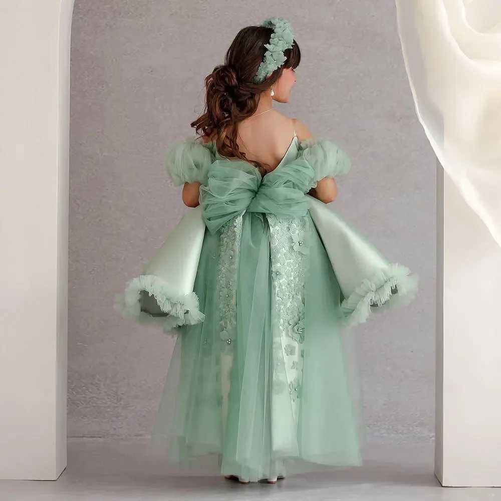 Luxury Sage Green Flowers Girl Dress Offensive Children Princess Clothes for Wedding Dresses Kids Birthday Party First Communion X250203