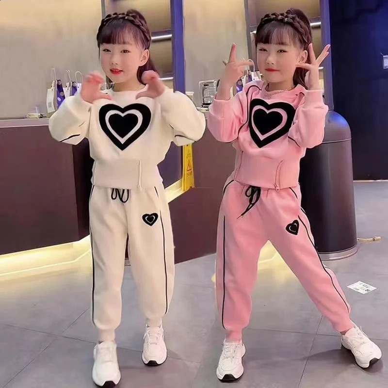 Girls Clothing Sets Kids Casual Sweatshirtpant 2 pcs Suit Spring Autumn Tracksuit Childrens Thicken Printing Sportswear 250113