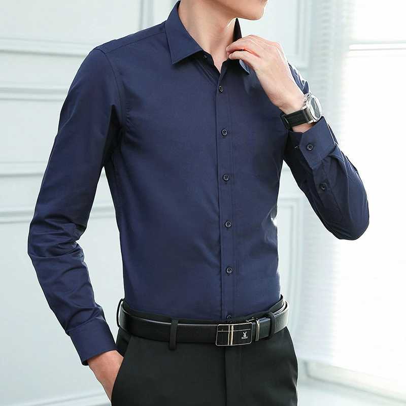 Men White Shirt Spring Autumn Solid Color Business Lapel Long-sleeved Formal Shirt Male Plus Size 7XL 8XL Black Light Blue NavyXJ250121