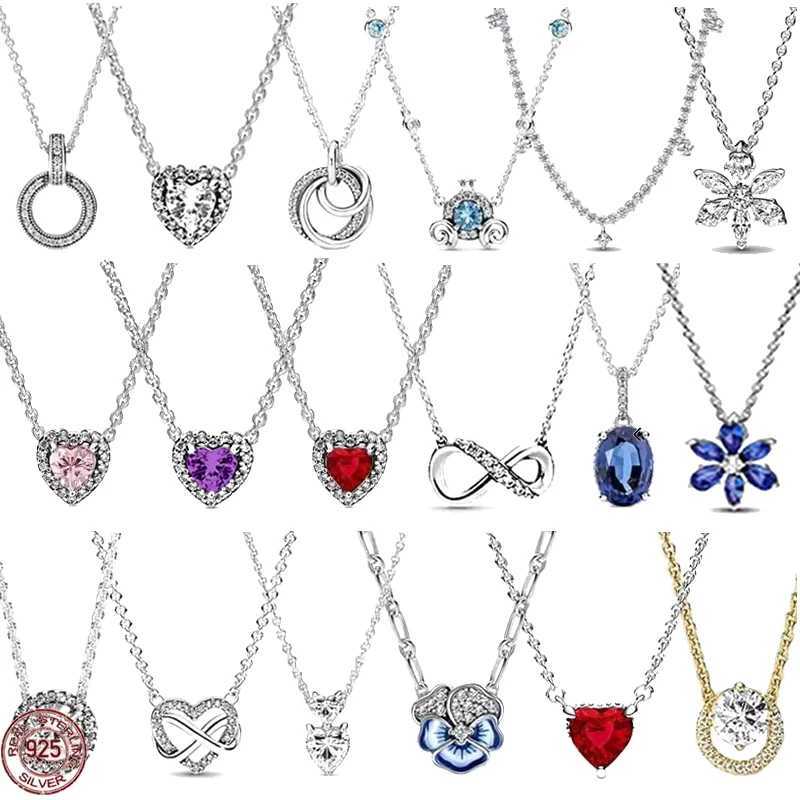 Classic 925 sterling silver womens high-quality fashionable heart-shed crystal necklace fit original charm beads DIY giftXJ250114