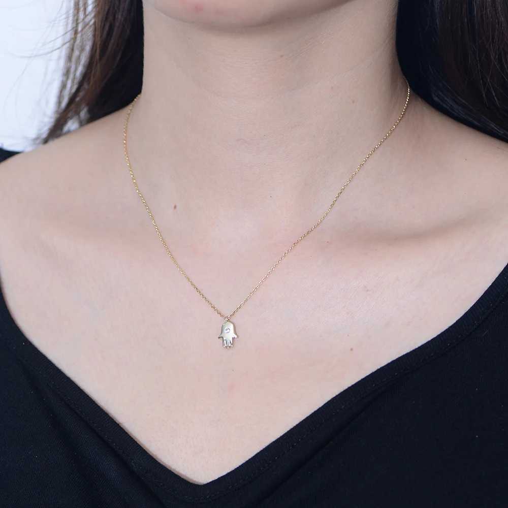 wholesale 925 silver jewelry gold plated insert diamond hamsa pendant necklace for womenXJ250114