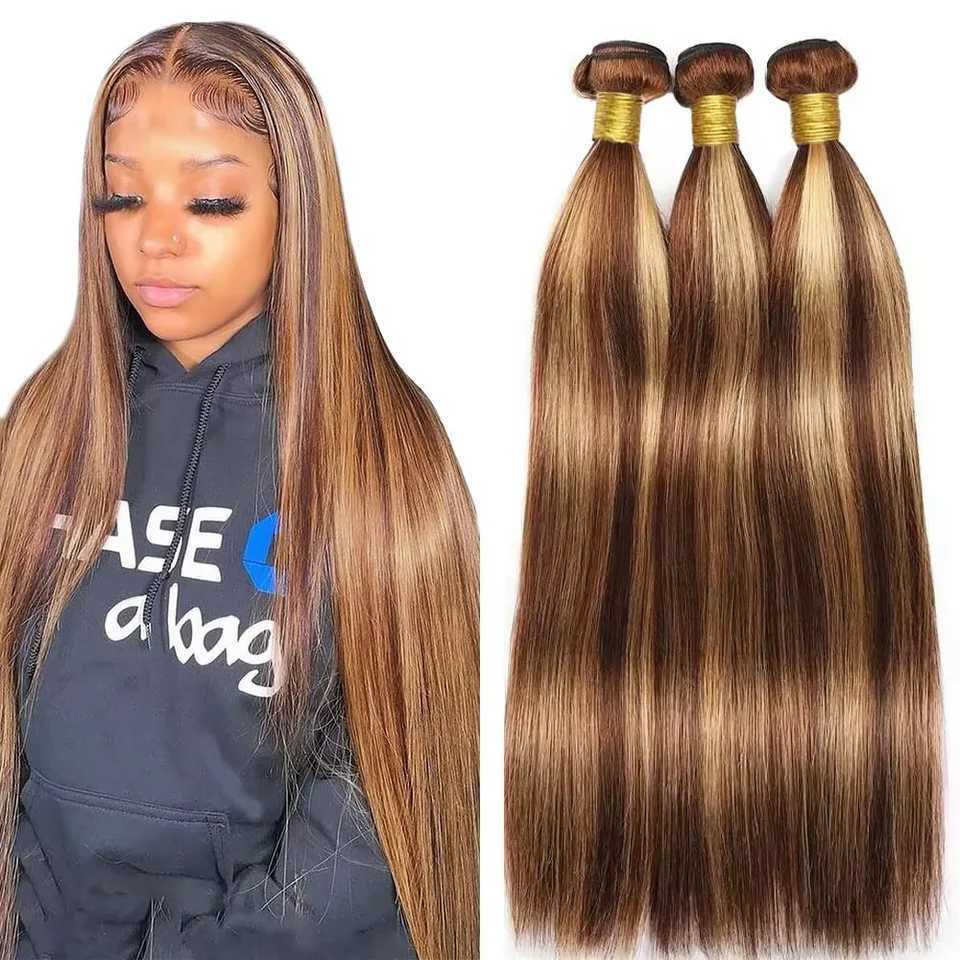 3 4 Bundle Deals P4/27 Straight Bundles 100% Human Hair 30 Inch Hightlight Colored Human Hair Bundles Remy Hair Weaves For WomenXJ250120