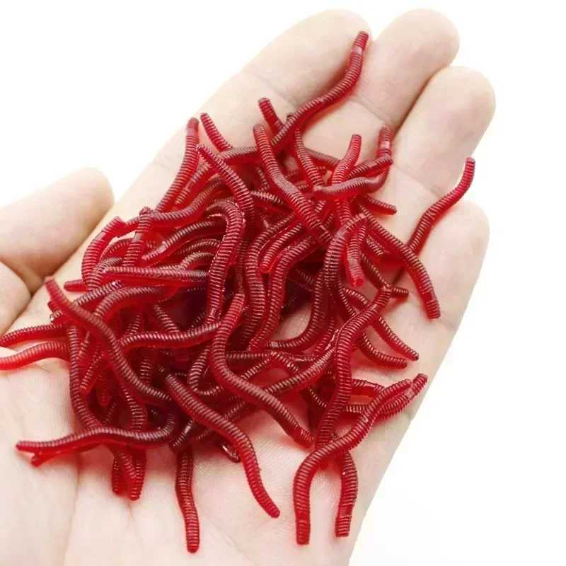 10/20/50/100/200pcs Soft Lure Bass Bream Bloodworm Fishing Earthworm Worm Rubber Red Worms Baits Fishy Smell Realistic TackleXJ250122