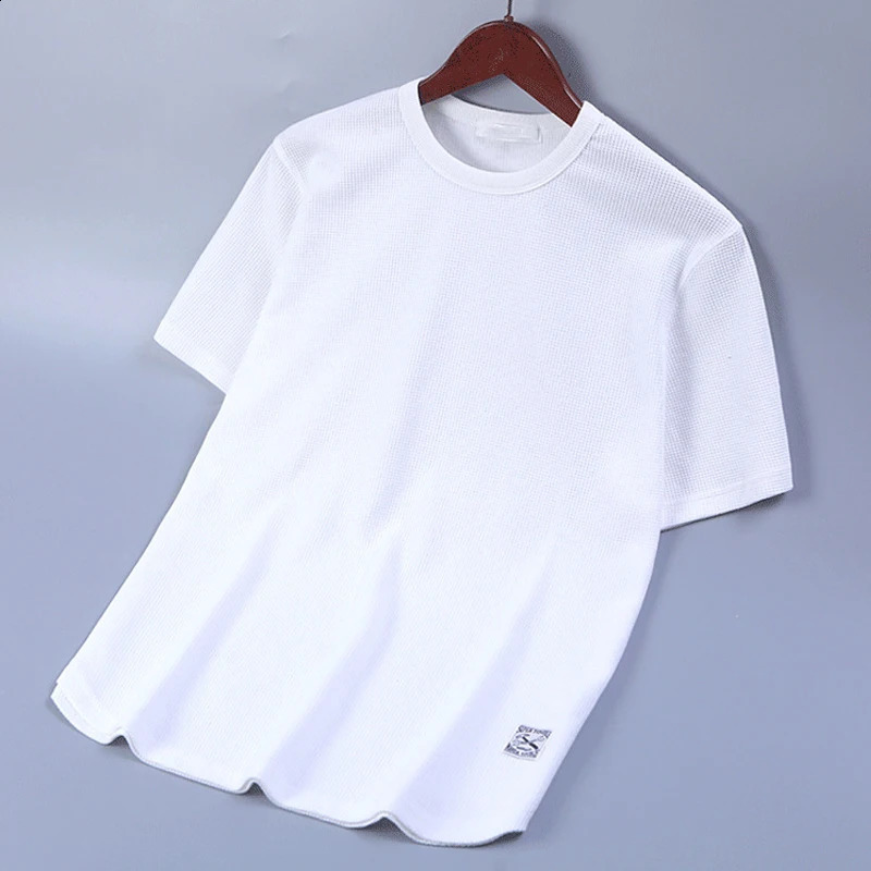 5XL Solid Color Waffle Tshirts for Men Casual Quality Shortsleeved Mens Tees Summer Fashion ner Tops Male 250108