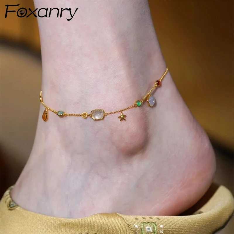 anry Multicolor Zircon Pendant Anklets For Women Girls French Vintage Gentle Temperament Simple Summer Beach Party JewelryXJ250121