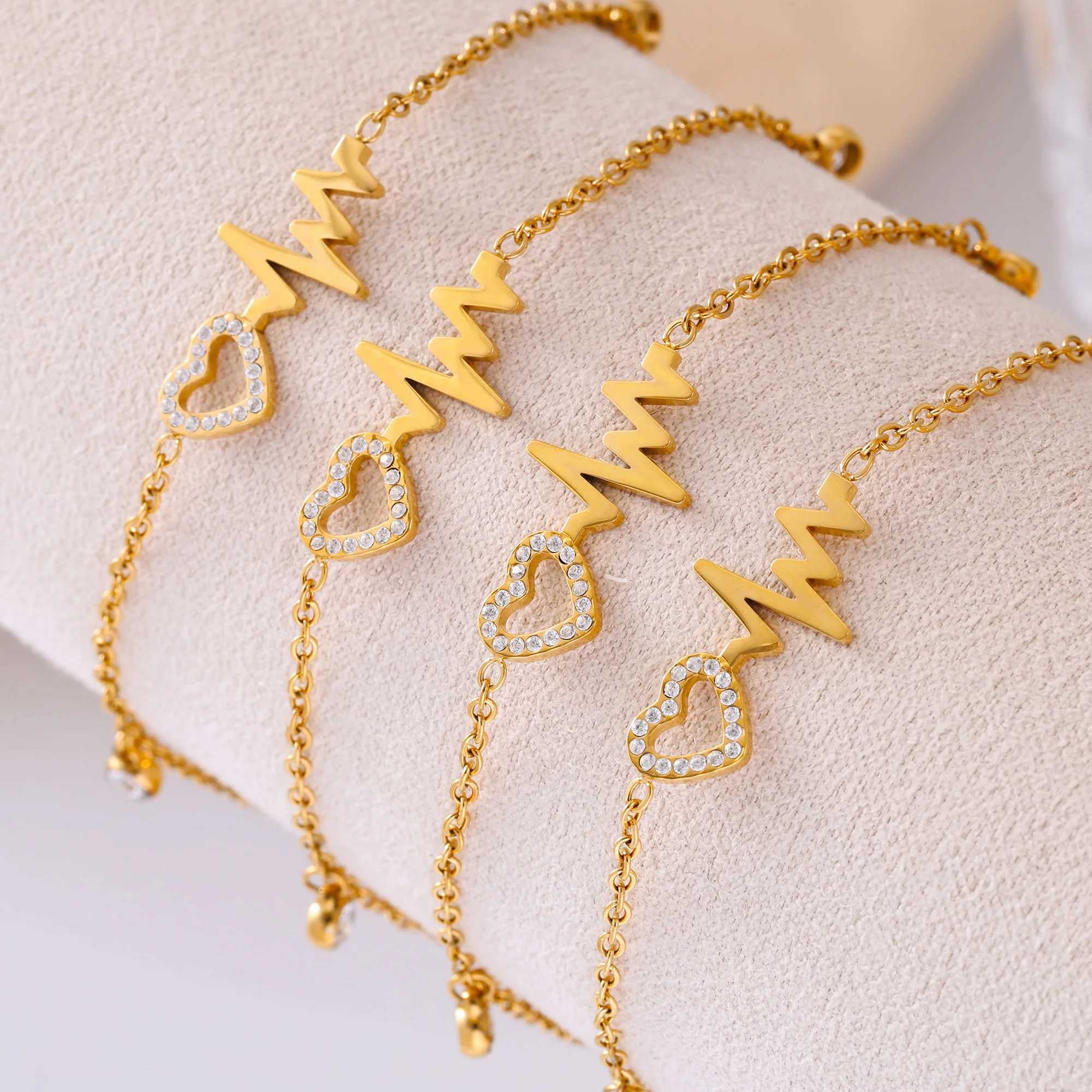 Shiny Zircon Hollow Heart Stainl Steel Anklet Womens Fashion Gold-plated Anklet Chain Leg Bracelet Waterproof Jewelry GiftXJ250121