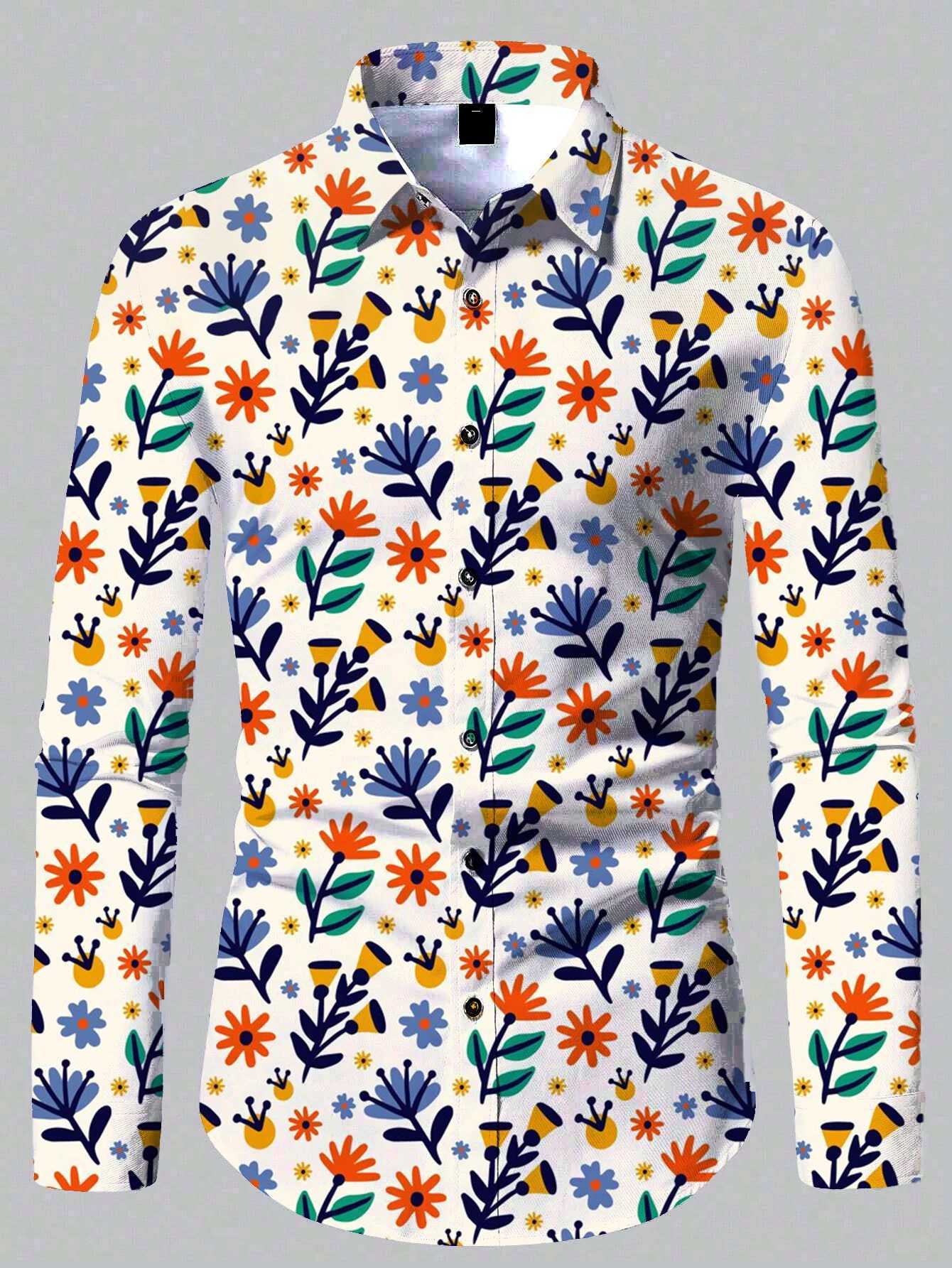 2024 Mens New Comfortable Retro Long Sleeve Shirts New Casual Design Shirt Fashion 3D Printed Flower Pattern Mens ClothingXJ250121