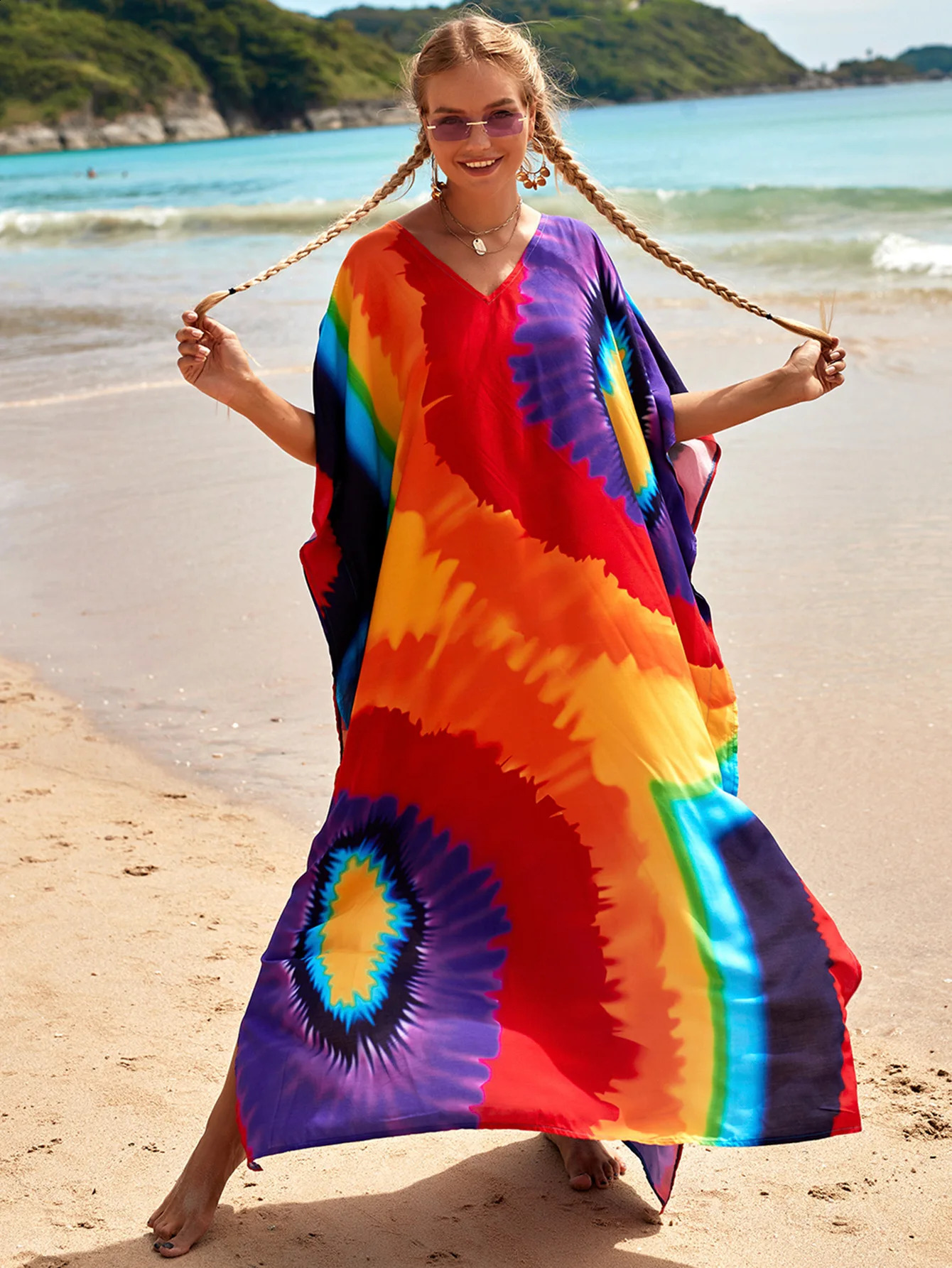 Women Beachwear Long Beach Coverups Caftan Casual Dress Swimwear Cover Ups Bathing Suit 250122