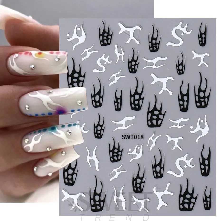 Metallic Silver Flame Nail Stickers Striped Wavy Line Tribal Fire Tatton Slider Holographic 3D Manicure Tips Decoration JISW-TXJ250120