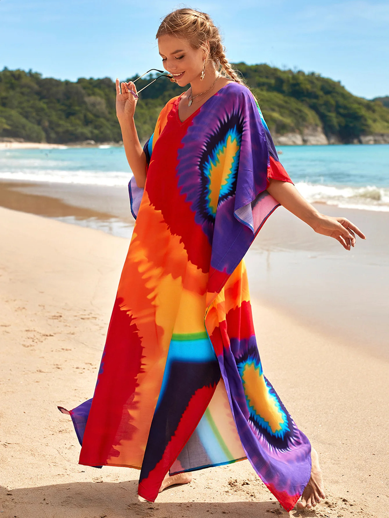 Women Beachwear Long Beach Coverups Caftan Casual Dress Swimwear Cover Ups Bathing Suit 250122