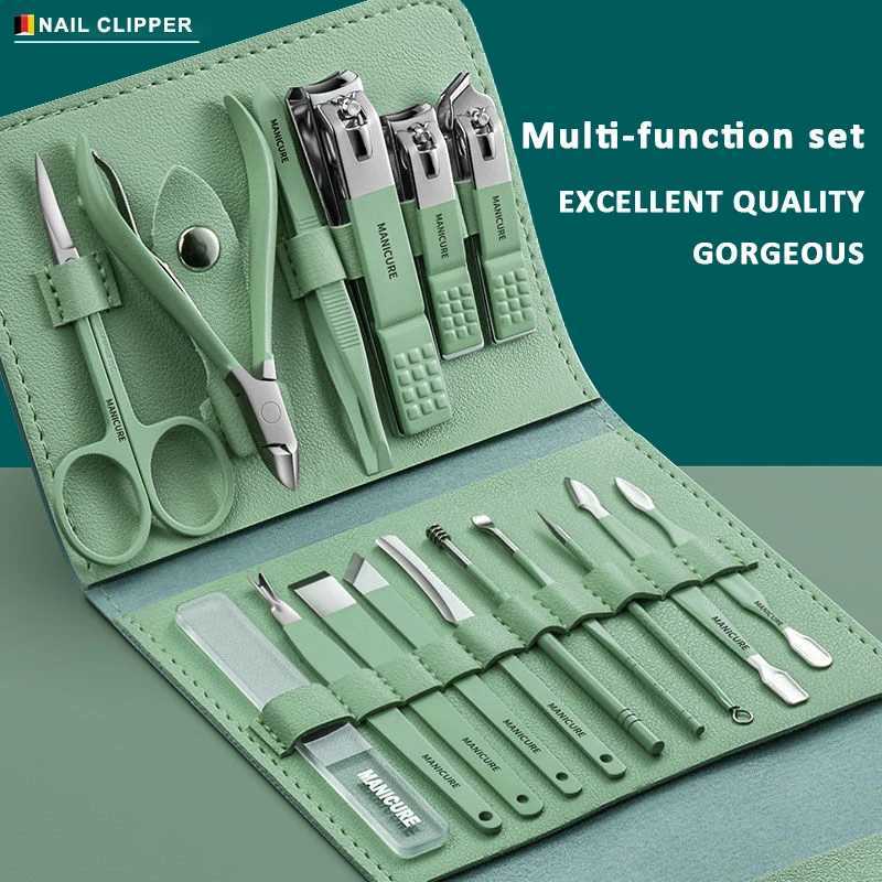 16pcs Travel Manicure Kit Tweezers and Nail Clipper Set Stainless Steel Scissors Cuticle Nipper Pedicure Tools Kit Portable NaXJ250116