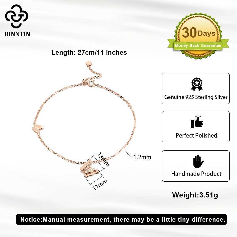 Rinntin Genuine 925 Sterling Silver Butterfly Anklet for Women Fashion Foot Bracelet Summer Sexy Strs Jewelry SA63XJ250121