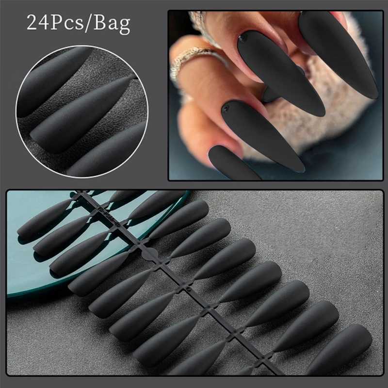 24 tips/setting fake nail tip press nail design wearable full cover almond coffin nail art frosted tip for nail extension toolW250120