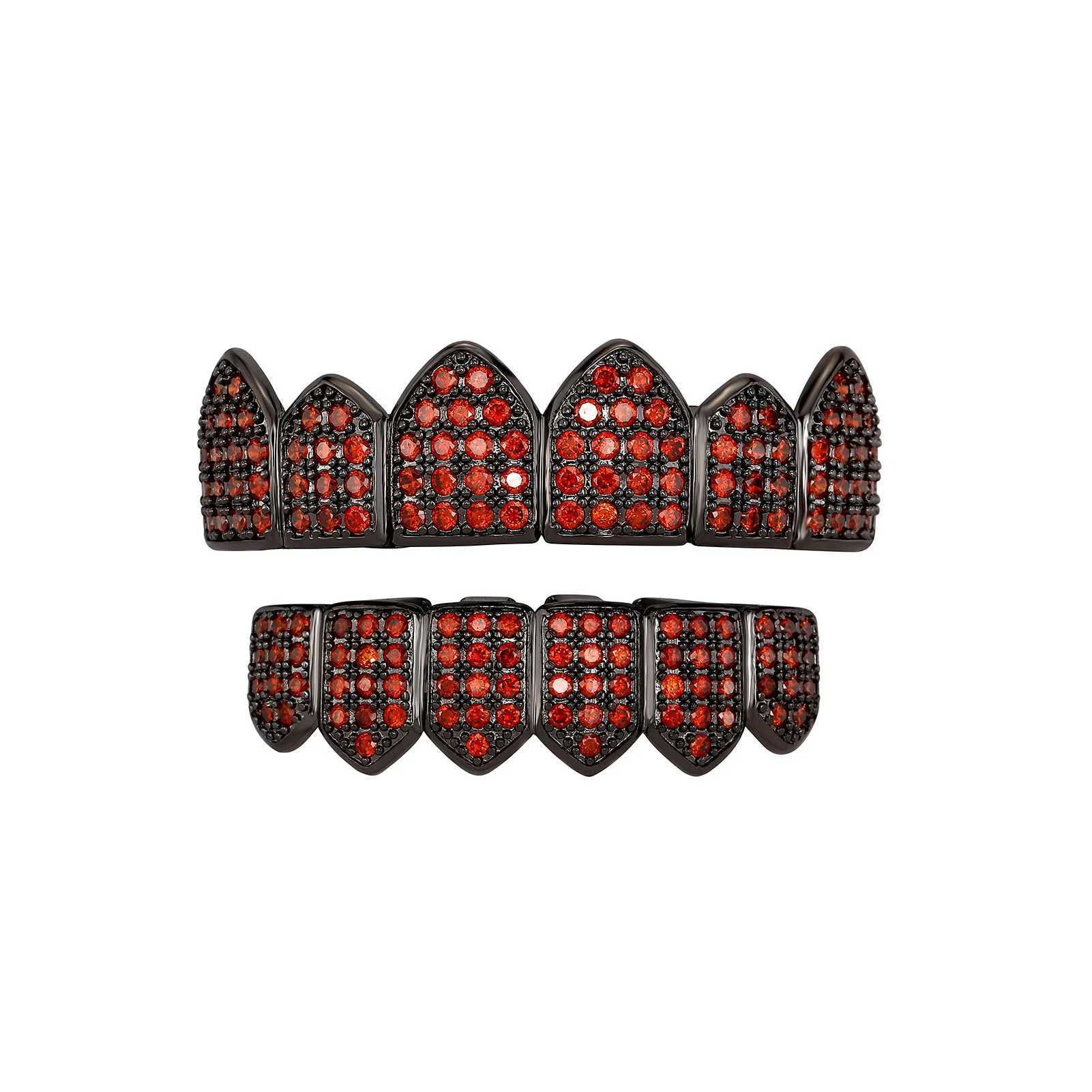 RACHELZ Gothic Style Black Red Zircon Teeth Grillz Fangs Y2k Punk CZ Stone Tooth Caps For Women Men Jewelry Halloween CosplayXJ250114