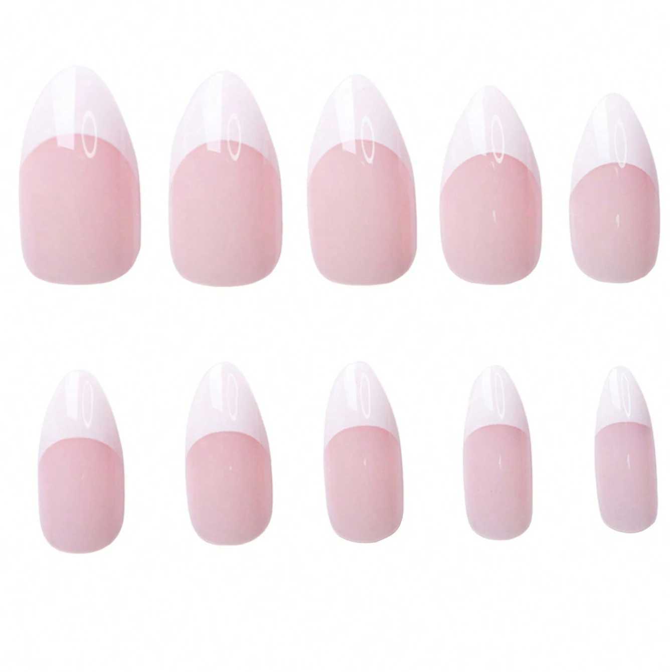 360pcs/box gloss soft gel pink French nail tip medium almond white simple press nail 10 mesh large capacity false nail* W250120