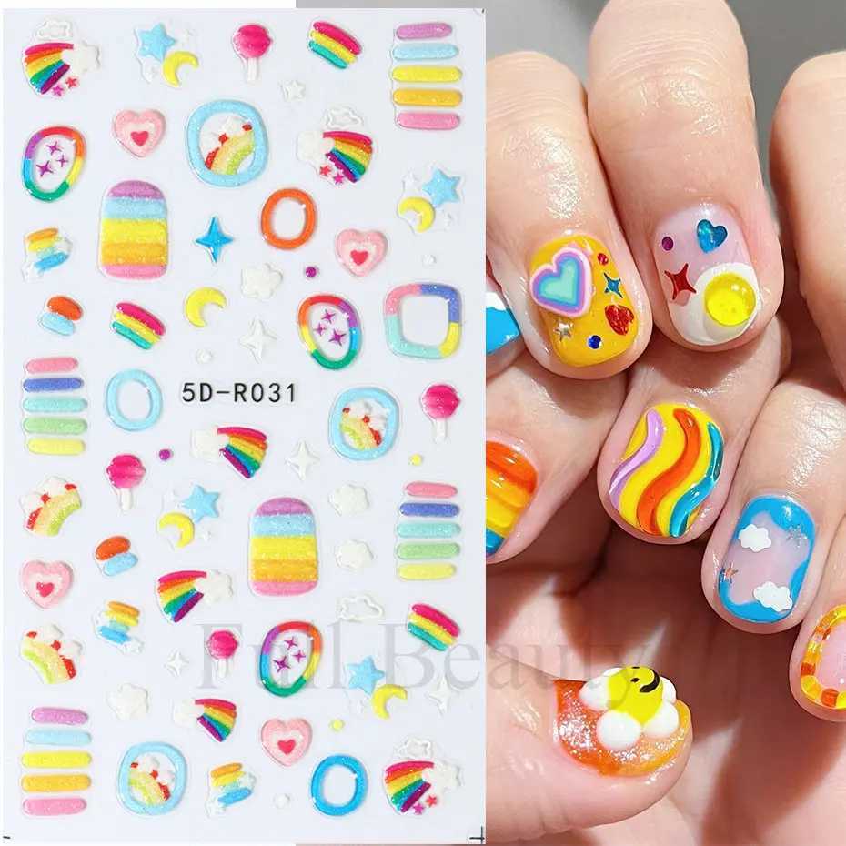3D Kawaii Jelly Rainbow Heart Nail Sticker Summer Cute Cartoon Flower 5D Pudding Gel Decals for Nail Art Decorations ManicureXJ250120