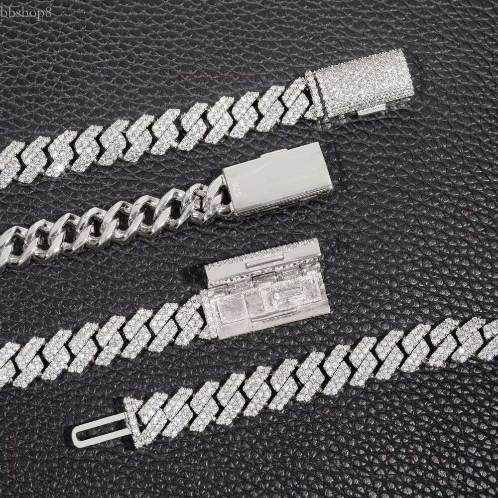 High end Chain Full Moissanite Cuban Hip Hop 10MM full set for men white glod necklace cuban k chain