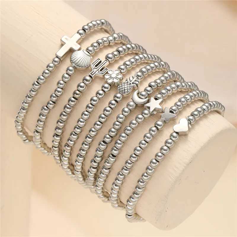 Punk Vintage Gold Color Heart Star Pineapple Flower Cross Beads Bracelets for Woman Luxury Designer Jewelry Bracelets Women Femme W250121