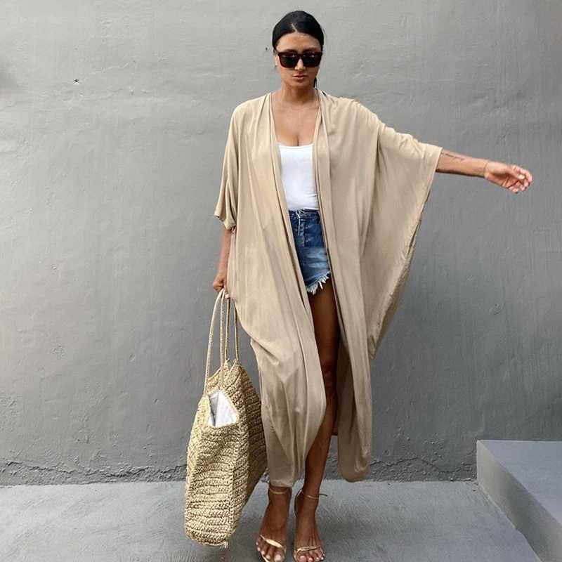 Para Praia Kimono 2023 Beach Robe Maxi Long Dr Cotton Bikini Cover Ups Beachwear Sarong Women Loose Cardigan Swimsuit Covers W250120