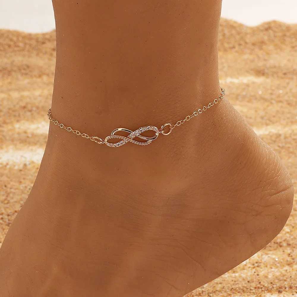 New Infinite Love Bracelet Korean Beach Charms Ankle Bracelet Rhinestone 8 Shape Bangle for Women Foot Jewelry Daily Wear W250121