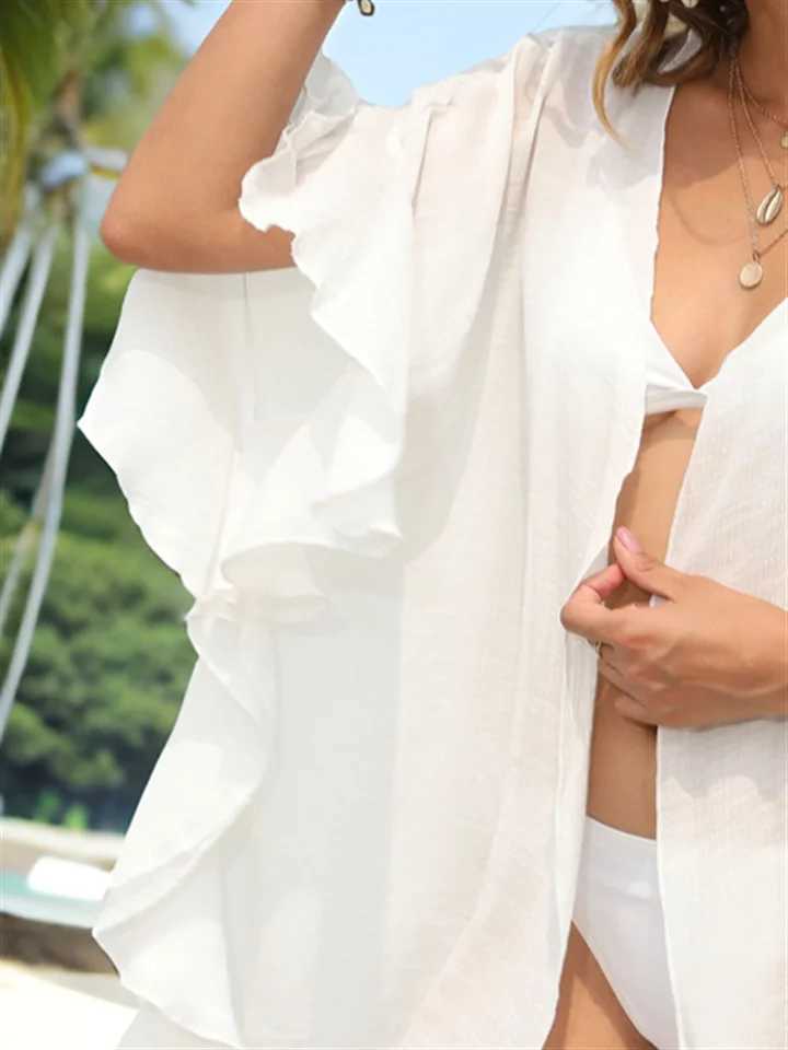 2024 Trend New Flounce Beachwear for Woman Summer Beach Dr Cardigan Sun Dr White Sarong Swimwear Cover Up Young Outfits W250120