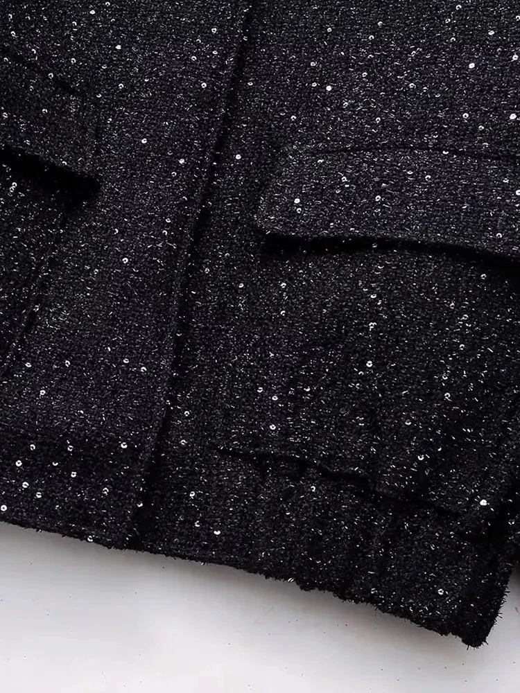Nlzgmsj Women Shiny Sequin Jacket Y2k Gold Color Stand Collar Long Sleeve Short Coat Autumn Winter Ladies High Streetwear 250122