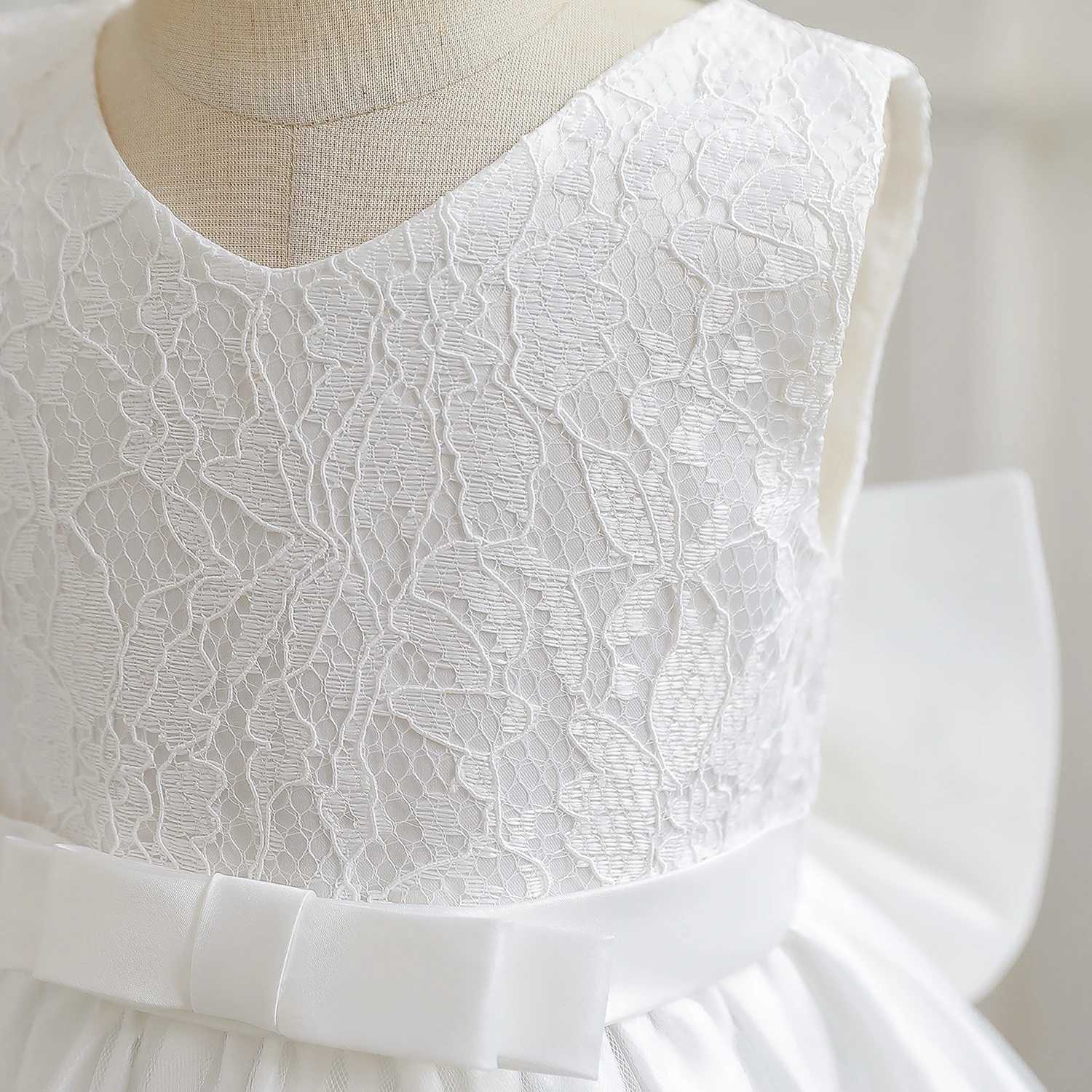Lace flower girl dress big bow white dipping dress 12M babys first communication dress childrens wedding Gala Tutu dress X250203