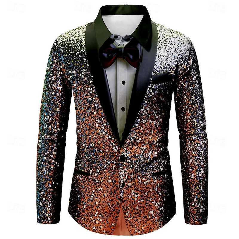 Christmas Mens Christmas Shirt Fashion Casual Party Long Sleeve Christmas Lapel Glitter Premium Mens ClothingXJ250121