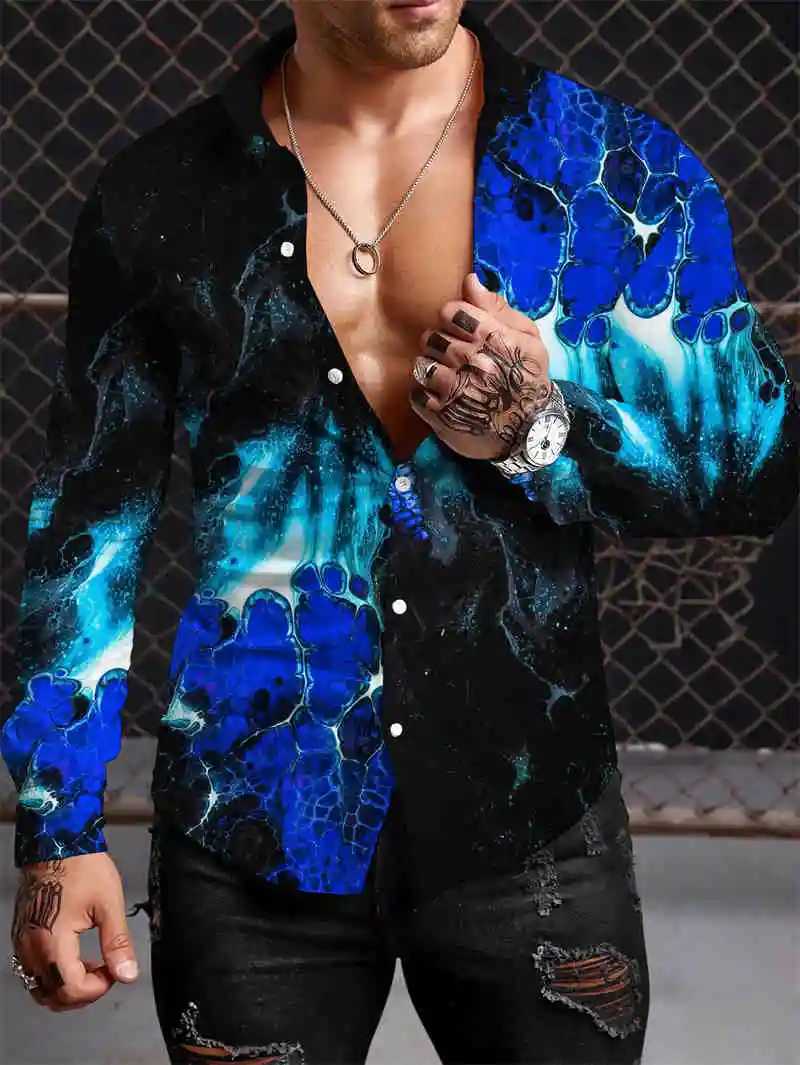 2023 Summer Y2K Men Shirt Fashion 3D Printing Shirts Pattern Casual Oversized Long-sleeved Shirt Fitting Tops ClothingXJ250121